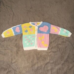 Colorful Heart and Flower Knit Cardigan Toddler 4T
